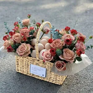 Panier de fleurs boisées pour pique-nique en plein air nourriture organisateur de stockage de fruits poignée panier de fleurs en bois fête mariage décor de pâques - Product Image 4