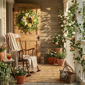 Nouvelle Guirlande Rustique de Printemps 2026 en Feuillage Artificiel Éternel Rose d'Austin pour Porte, Mur, Décoration Extérieure Style Ferme - Product Image 3