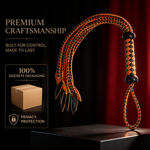 <span class=keywords><strong>Fouet</strong></span> d'entraînement exquis tressé à la main en cuir noir et orange, 9 queues, <span class=keywords><strong>fouet</strong></span> portatif, entrepôt USA, vente en gros, artisanat BDSM - Product Image 3