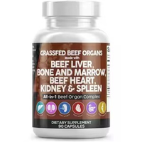Capsules de complexe d'organes de bœuf nourri à l'herbe avec foie, cœur, rate, rein, pancréas et moelle osseuse, 90 capsules, complément alimentaire