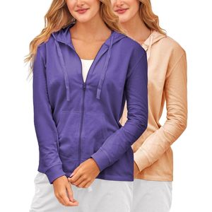Sudadera con capucha completa de felpa francesa FOXA para mujer, chaqueta de punto de algodón, manga regular, transpirable, para todas las estaciones - Product Image 1