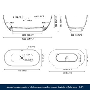 Baignoire en résine de pierre blanche OEM ODM avec bain à remous de 1650 mm pour salle de bain, fournisseur de baignoires antidérapantes sur mesure Maydon - Product Image 6