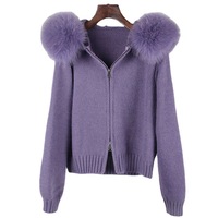 Nouveau col en fourrure de renard véritable pour femmes décontracté à capuche automne hiver tout match mode imperméable pull tricoté manteau extérieur