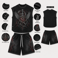 Ensemble de survêtement streetwear pour homme avec débardeur et short, imprimé numérique personnalisé, logo, graphiques vintage délavés à l'acide et strass