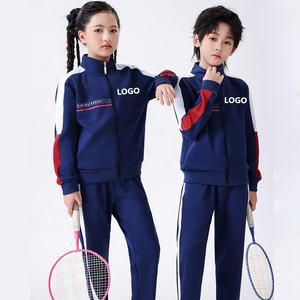 Individuelles Logo Herren Kinder Trainingsanzug Set Marineblau Fitness-Jacke mit Reißverschluss Aufwärm-Anzug Sport-Outfit Lässige Workout-Trainingsanzüge mit Hose - Product Image 6