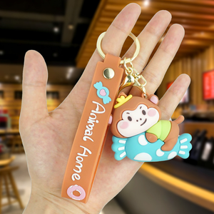 Bulk Cute Animal Home Series PVC Keychains 3D Soft Rubber Monkey Bear Rabbit <strong>Dog</strong> Bag Hanging Ornament Promotional <strong>Key</strong> <strong>Ring</strong> - Product Image 5
