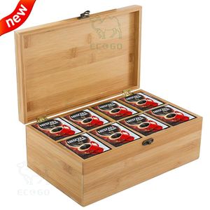Caja de joyería anticorrosiva Diseño de compartimentos Caja de té de bambú Organizador de almacenamiento Caja de té con cierre de metal - Product Image 3
