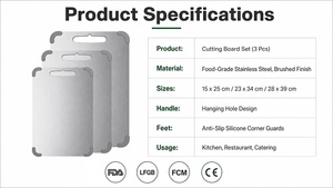 Ensemble de planches à découper <span class=keywords><strong>en</strong></span> acier inoxydable, 3 pièces, planches à découper de qualité alimentaire pour la cuisine avec pare-chocs d'angle <span class=keywords><strong>en</strong></span> <span class=keywords><strong>silicone</strong></span>, blocs à découper - Product Image 6