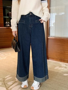 <span class=keywords><strong>Jeans</strong></span> à taille haute et à volants de haute qualité pour femmes, adaptés aux silhouettes en forme de poire pour couvrir les hanches, pantalons larges pour les personnes de <span class=keywords><strong>petite</strong></span> taille - Product Image 1