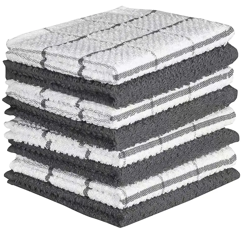 Super Soft Assorbente Nero Bianco da cucina Tè Asciugamani 100% Anello di Filato di Cotone Piatto Asciugamani di stoffa