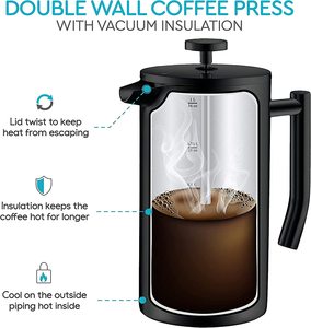 Presse à café française avec logo personnalisé Cafetière à double paroi en acier inoxydable de qualité 304 avec peinture noire 34oz (1L) - Product Image 5