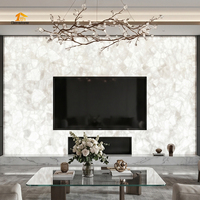 Panneau mural en pierre de quartz blanc naturel à effet lumineux pour fond de télévision, idéal pour la décoration de villas et de maisons