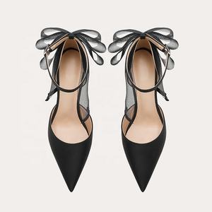 Fil de maille <span class=keywords><strong>noir</strong></span> soie et satin bride à la cheville nue chaussures à talons hauts pour femmes chaussures sandales à talons pour dames chaussures de banquet - Product Image 5