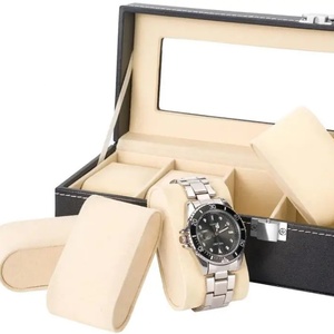 6 Slot PU Leather <b>Watch</b> Box Display <b>Case</b> Jewelry Organizer with Glass Top - Product Image 3