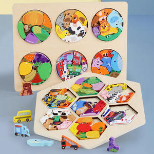 Vente en gros 3D Puzzle en bois Blocs de construction Cognitif Animal Fruit Traffic Puzzles pour enfants Jouets éducatifs et cadeaux - Product Image 2