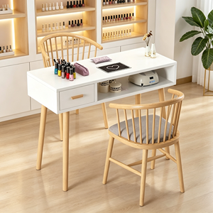 Table de manucure en bois avec 4 chaises, ensemble de mobilier pour salon de manucure, poste double pour nail art avec tiroir pour salon de beauté - Product Image 6