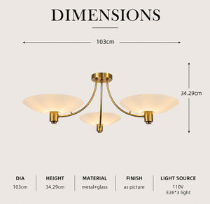 Lámpara de techo semiempotrada de lujo con tres cabezales y pantalla de cristal esmerilado en forma de platillo para mesa de comedor de villa, iluminación interior para sala de estar - Product Image 2