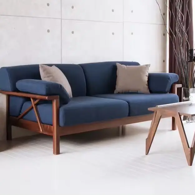Cómodos diseños modernos Juego de muebles para el hogar de 3 asientos Sofá de tela Sofá de sala de estar Seccional de madera
