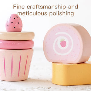 Ensemble de jeu d'imitation créatif en bois écologique pour service de thé de l'après-midi, avec mini chef, gâteau, pâtisserie et tour de gâteaux pour jeu de rô<span class=keywords><strong>le</strong></span> - Product Image 6