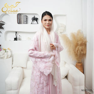 عباية دبي فاخرة مصنوعة يدويًا للعيد ورمضان، دانتيل مزخرف ثلاثي الأبعاد بالزهور واللؤلؤ، كارديجان مفتوح للمسلمات مع فستان داخلي - Product Image 2