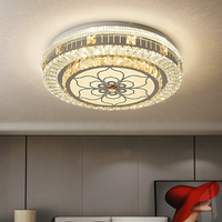 Plafonnier LED moderne en cristal rond à montage encastré, dimmable avec télécommande pour chambre à coucher et salon