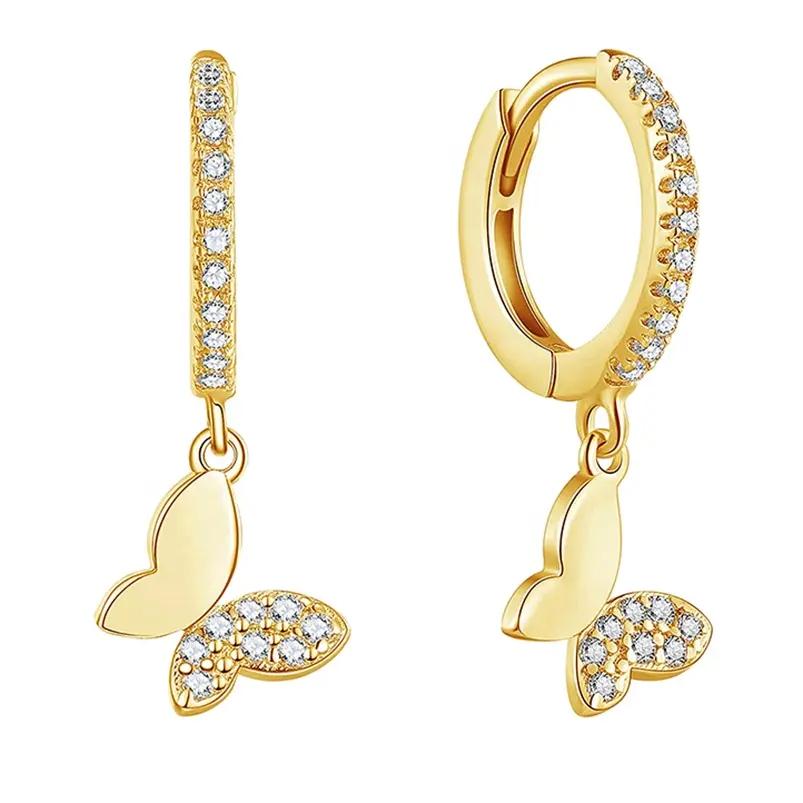 Gemnel jewelry 925 sterling silver 14k gold cute animal insect butterfly hoop earrings for women