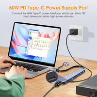Hub USB C 7 en 1 en aluminium avec ports USB 3.0 et USB 2.0, chargeur PD 60W pour appareils de type C