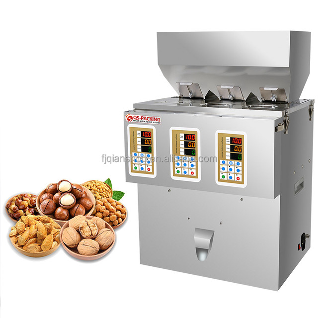 Small Manufacturing Machines Nuts Granule Weighing and Packing Machine Filling Machine 3 Head Weighing  Packing