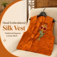 Gilet sans manches en satin lourd Xiangyunsha brodé pour femme