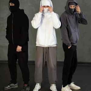 Felpa con Cappuccio e Zip Personalizzata con Maschera Integrata, Logo Personalizzato, Balaclava Bianca Autunno/Inverno per Uomo - Product Image 3