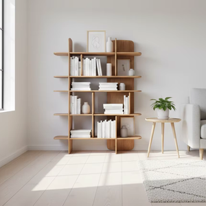 Étagère murale Luna en bois massif, style ferme et hôtel, avec rangement, multifonctionnelle, design moderne pour salon, texture bois naturel - Product Image 3