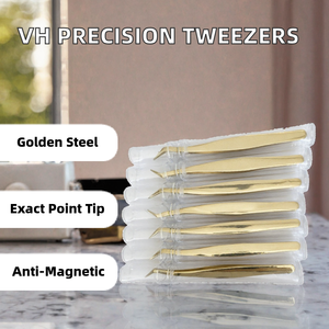 Pinzas de Acero Inoxidable Doradas para Extensión de Pestañas, Pinzas de Precisión para Cejas - Product Image 2