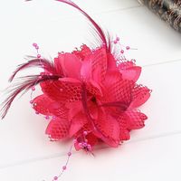 Fascinator rouge élégant avec plumes et fleurs, pince à cheveux, corsage, broche à perles, accessoires capillaires idéaux