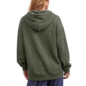 Sudadera con Capucha para Mujer, Color Verde Oliva, Tejido Waffle, Casual, Ecológica, con Bolsillos, Corte Holgado, para Primavera/Invierno - Product Image 5