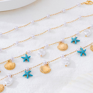 Chaîne de corps tendance, nonchalante mais élégante, avec pendentif coquillage et étoile de mer dorés, bijoux pour femme pour les vacances à la plage - Product Image 4