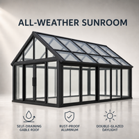 Véranda personnalisée à toit en pente, structure en aluminium antirouille, double vitrage isolant pour terrasse, patio, déverrouillable, pièce extérieure