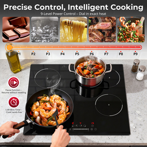 Table de cuisson <span class=keywords><strong>vitrocéramique</strong></span> <span class=keywords><strong>60</strong></span> <span class=keywords><strong>cm</strong></span>, 4 foyers avec zone ovale et zone tri-cercle, 6700 W, 9 niveaux de chaleur, commande tactile - Product Image 4