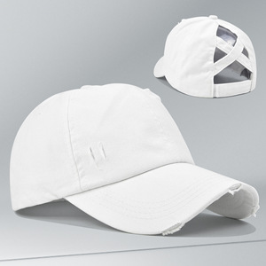 धोया रेट्रो क्रॉस होल ठोस रंग शरद ऋतु बेसबॉल कैप जिसमें पोनीटेल छेद pvc सामग्री 6-पैनल कस्टम - Product Image 2