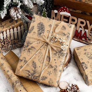 Christmas gift wrapping paper roll 30 inches with reindeer <b>pinecone</b> pattern on kraft paper Custom logo design available - Product Image 1
