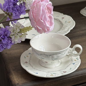 New Retro <strong>Flower</strong> Broken Ceramic Fruit Salad Dinnerware Tableware <strong>Set</strong> French Vintage Lace Relief Design Ceramic Plate - Product Image 4