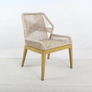 Chaise de jardin en aluminium, pied en bois de teck, élégante, pour l'intérieur et l'extérieur, toutes saisons, Offre Spéciale