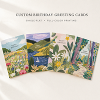 Cartes de vœux d'anniversaire sur le thème des paysages artistiques, cartes en papier plat imprimées recto-verso personnalisées avec espace pour messages personnels