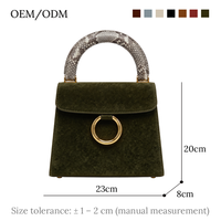 Salbeigrüne Wildleder-Handtasche mit Luxus-Python-Print-Griff, Strukturierte Designer-Handtasche für Damen, OEM-Anpassung