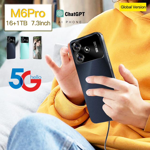 M6 Pro Pair Camera Smartphone 5G Rig 78MP 108MP 7.3 Inch Full Vision 8000mah 16GB 1TB Storage No Strings Purse Sharp HD Surface