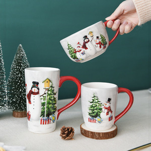 Taza de té de cerámica con muñeco de nieve de Navidad rural noruego para oficina o uso doméstico Taza de agua - Product Image 5