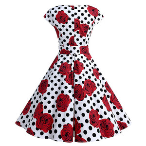 Falda de manga corta con dobladillo grande estilo <span class=keywords><strong>Hepburn</strong></span> 50s retro cuello redondo - Product Image 2