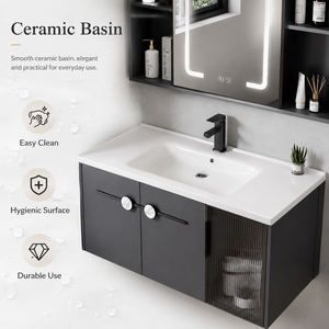 Mobile Bagno Moderno a Parete con Specchio <span class=keywords><strong>LED</strong></span> e Armadietto Contenitore - Product Image 4