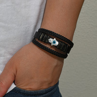 Nouveau bracelet en cuir véritable tressé à double brin avec fermoir magnétique en acier inoxydable de style vintage et breloque œil bleu pour homme