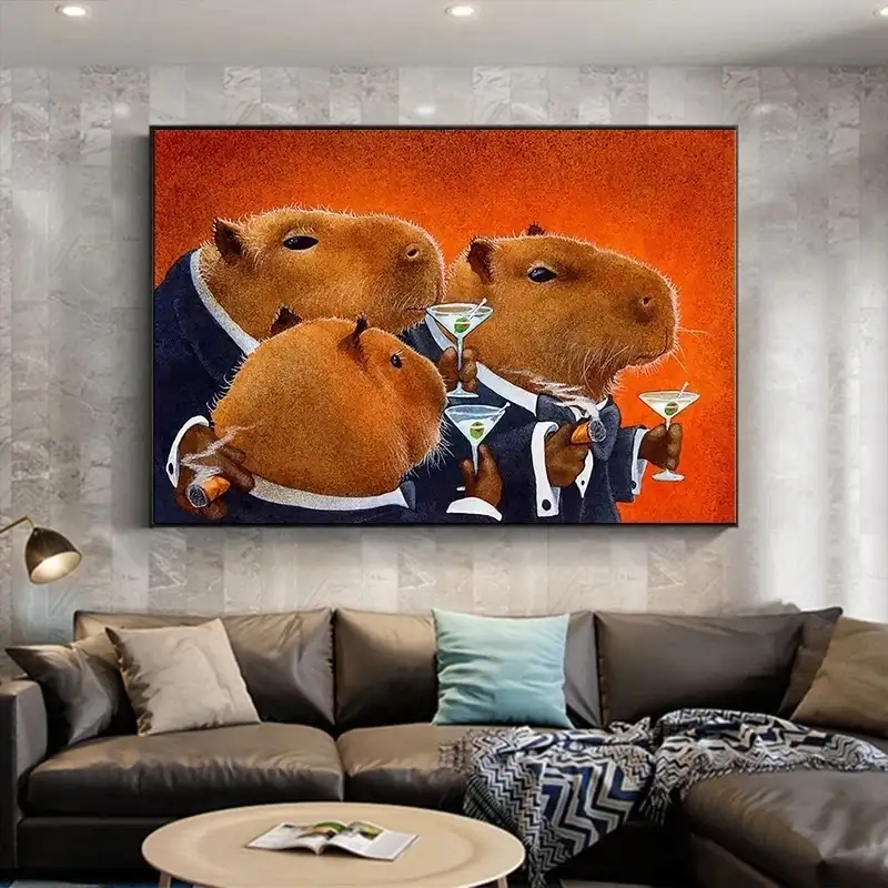 Capybara 클럽 캔버스 그림 추상 동물 포스터 및 인쇄 현대 벽 아트 그림 거실 홈 장식