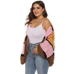 2020 New Mezza <span class=keywords><strong>Cardigan</strong></span> Punto 100% <span class=keywords><strong>Acrilico</strong></span> A Righe di Colore Più Il Formato Delle Donne Maglione <span class=keywords><strong>Cardigan</strong></span> - Product Image 4